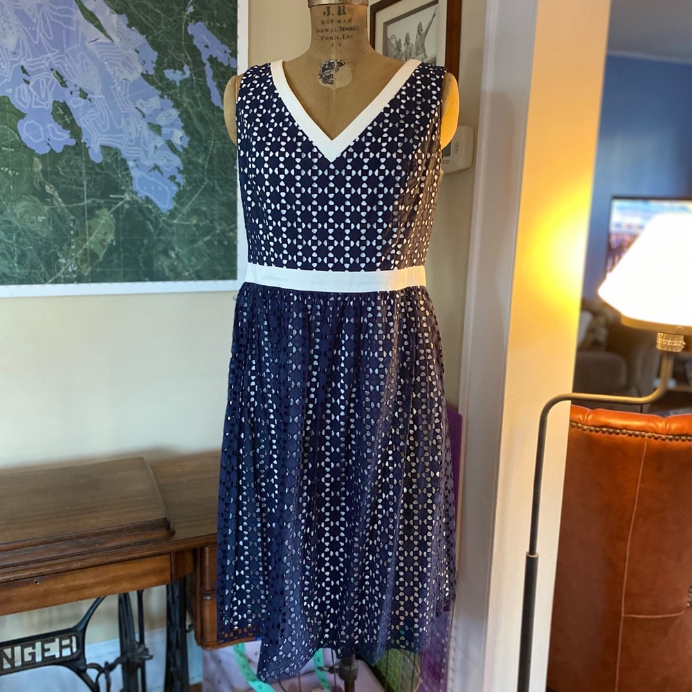 Gorgeous Size 12 Ann Klein Navy Eyelet Fit and Flare